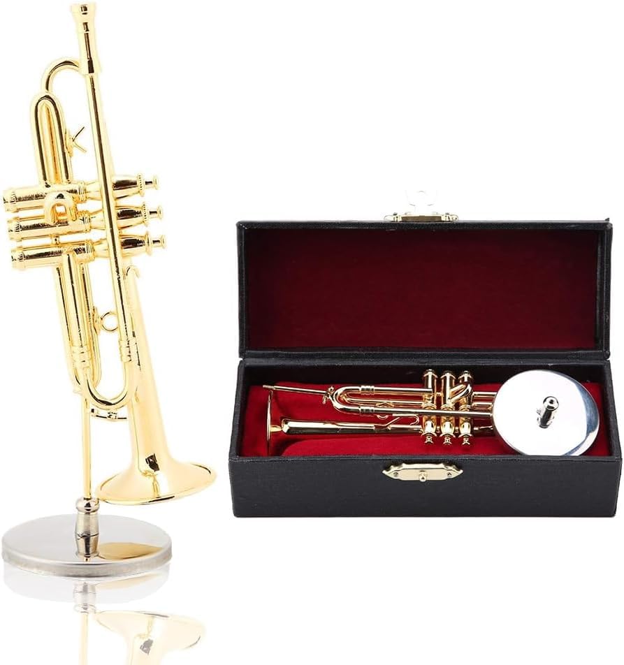 1Pcs 5.1×1.6in (13×4cm) Miniature Trumpet Model, Gold Plated Mini Saxophone Ornament Replica with...
