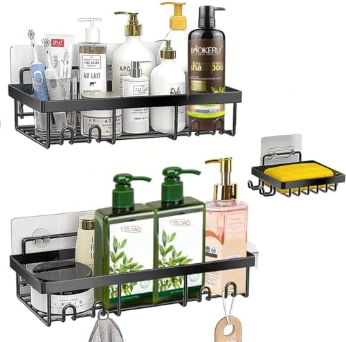Alentar 3-Pack Shower Caddy - Large Capacity Adhesive Shelves, Rustproof Stainless Steel, No Drill