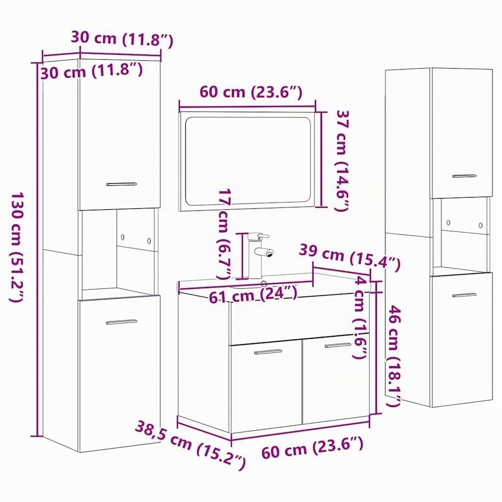 vidaXL Set Mobili da Bagno 5 pz Rovere Sonoma in Legno Multistrato