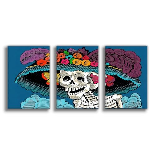 Impression sur toile Katrina premium motif crâne mexicain de 50 x 75 cm