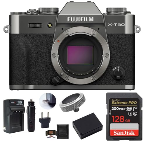 FUJIFILM X-T30 III Mirrorless Camera Body Bundle, Includes: SanDisk 128GB Extreme PRO SDXC Memory Card, Spare Battery and More (6 Items) (Charcoal Silver)