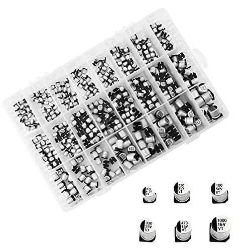 Ranoff 400PCS SMD Electrolytic Capacitor SMD Aluminum Electrolytic Capacitors Assortment Kit 24 Value, Suitable for Computer, Notebook, Radio, DIY