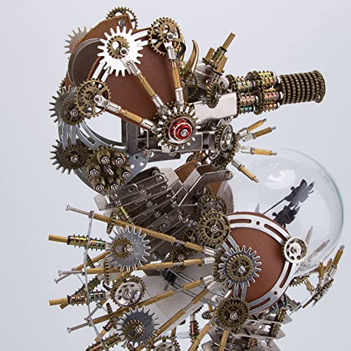 Metalowe puzzle 3D, model konika morskiego lampą kształcie róży, zestaw samodzielnego montażu, mechaniczny zestaw budowy, steampunkowy metalowy model zwierzęcia, ozdoba biurko kształcie układanki