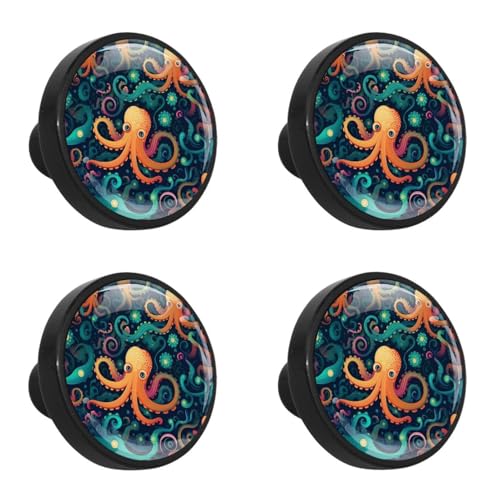 NUEAHEDN 4 Pieces Dresser Knobs for Drawer Cartoon Octopus Kitchen Cabinet Knobs Round Door Pull Handle for Home Nursery Furniture Cupboard