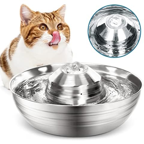 Diealles Shine Fuente para Gatos, Bebedero Gatos Muy Silenciosa 2 L, Fuente Gatos Acero Inoxidable Cover