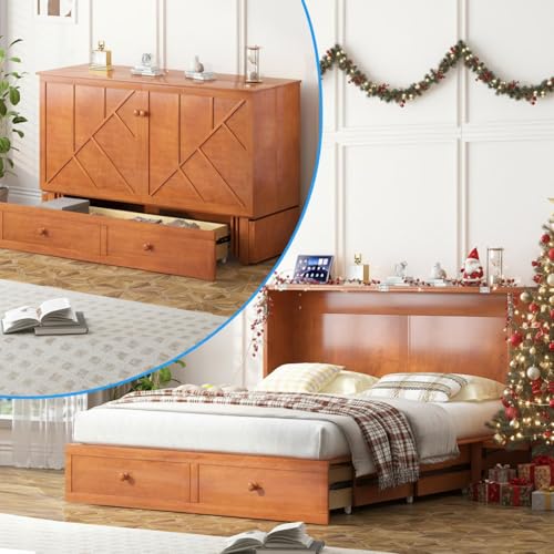 PUREMIND Queen Murphy Bed with Storage and USB Chargers