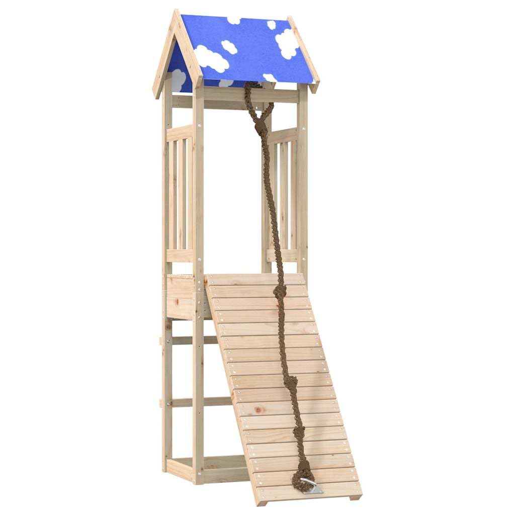 vidaXL Outdoor Playset, Garden Playhouse with Play Tower and Climbing Wall, Playset for Age 3 and Over, Playground Equipment, Solid Wood Pine
