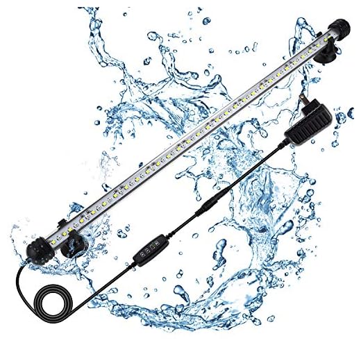 JOYHILL LED Aquarium Light Waterproof Submersible Fish Tank Light with Timer LED Light Bar with 3 Light Modes Dimmable of White & Blue Light for Fish Tank(20 inch)