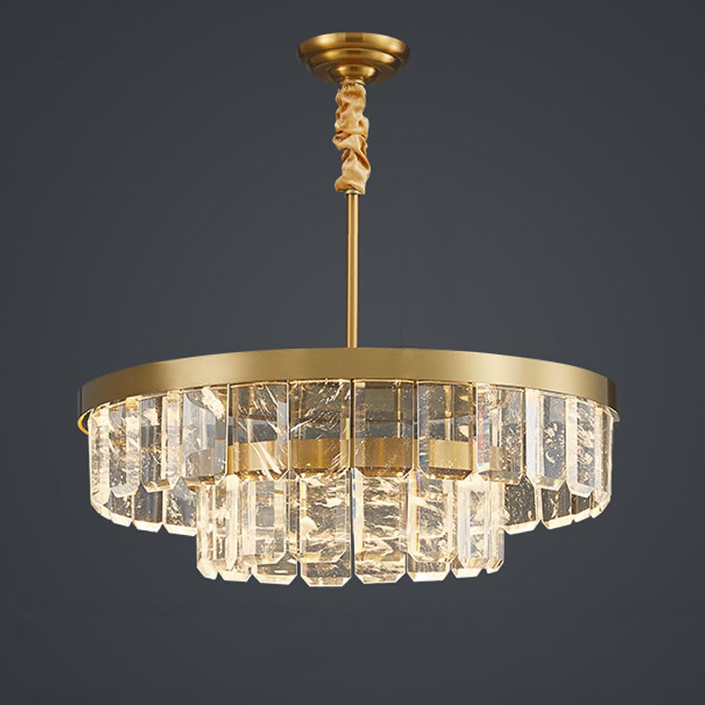 HXYSXHJUO Modern natural crystal chandelier, simple light luxury stainless steel + K9 for living room dining bedroom sample lamps and lanterns,double layer 60cm*22cm