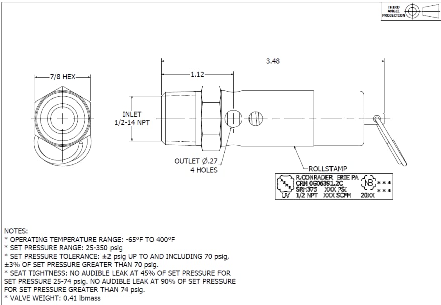 Brass, 1/2" NPT Industrial Hard Seat Safety Pressure Relief Valve, Made In The USA (200 PSI / 395 SCFM) - Image 6