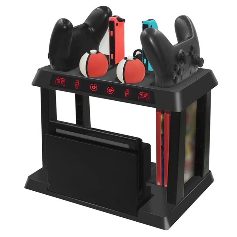 Wakects Base di Ricarica per Gamepad, Supporto per Carte da Gioco Multifunzione in ABS, Ingresso 5 V 3 A con Indicatore Luminoso, Carica Controller e Memorizza Schede Console per Utenti