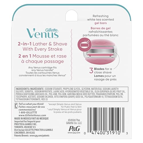 Gillette Venus ComfortGlide White Tea Women's Razor Blades,3-Blade Razor Refills,Holiday Gifts for Women,6 Count (Pack of 2) - image 8