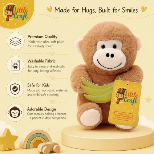 Image of Soft Brown Monkey Plush Toy 30CM | Cute Stuffed Soft Toy for Kids, Babies & Toddlers | Hug-Friendly Stuffed Animal, Soft & Washable Teddy Monkey