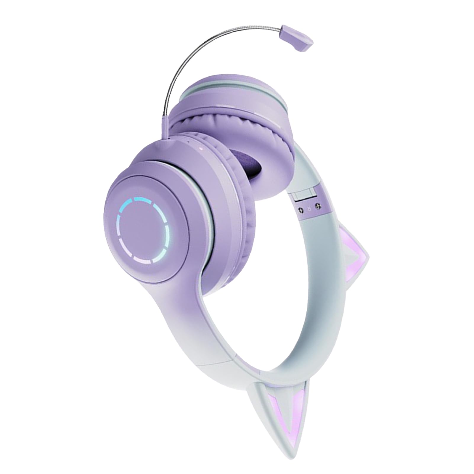 Casque avec oreilles de chat lumineuses, casque de jeu, pliable, avec lumières colorées, casque sans fil BT5.3 avec microphone amovible, casque musical filaire de 3,5 mm