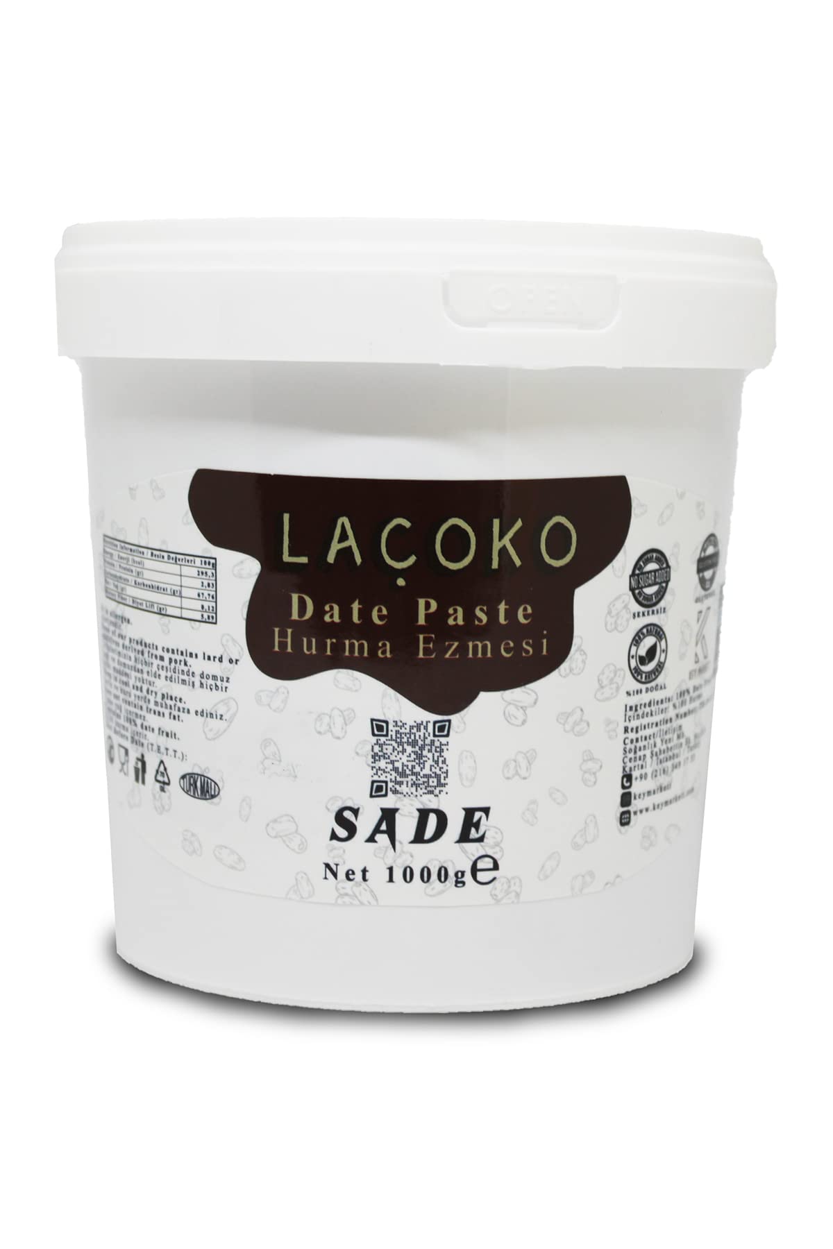 LAÇOKO Hurma Ezmesi 1kg | Şekersiz & Katkısız | İlave Şeker İçermez | Glutensiz Vegan | Sporcu, Diyet ve Sağlıklı Beslenme İçin Doğal Hurma Püresi