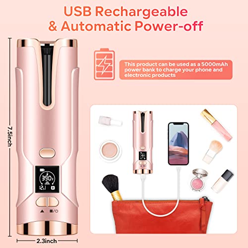 Upgraded Automatic Curling Iron, Cordless Auto Hair Curler with 6 Temps & Timers, Rechargeable & Portable Rotating Curling Wand Styling Tool, Built-in 5000mAh Battery