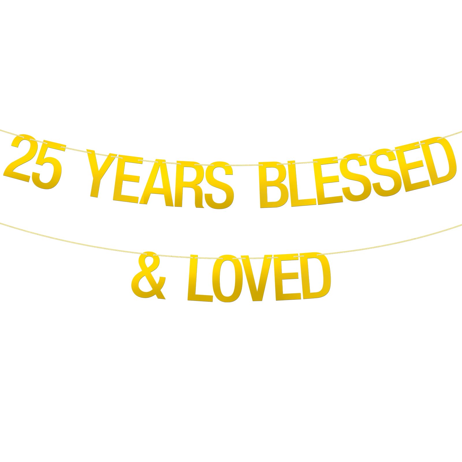 25 Years Blessed & Loved Banner 25th Birthday Hanging Decor 25th Wedding Anniversary Party Decoration Supplies Mirror Gold