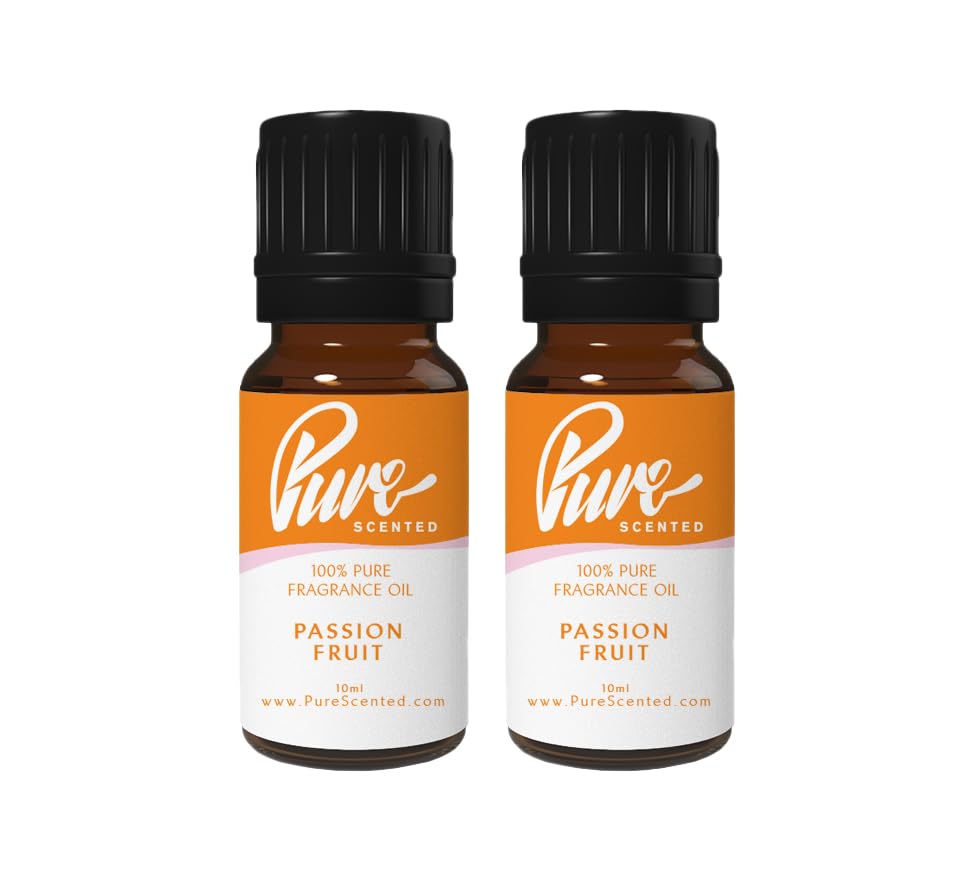 Pure Scented 20ml Fragrance Oils - 2 x 10ml Suitable for Candles, Soaps, Slime, Diffusers, Cosmetics, Wax Melts, Designer (2 x 10ml, Passion Fruit)