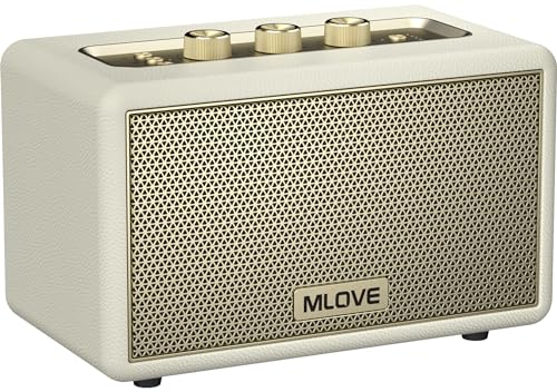 Image of MLOVE A200 Portable Retro Bluetooth Speaker with Aux Input, USB Port, Micro SD Card Slot - Decorative Wireless Bookshelf Speakers for Home & Office, Battery Powered, White and Gold
