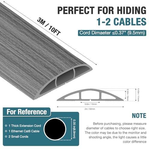 Image of Floor Cord Cover, Cable Protector, 0.63W x 0.31H inches, Wire Cover for Extension Cords, Floor Cable Covers Prevent Cable Trips (Gray Wood, 50-10 Feet)
