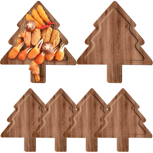 Ziliny 6 Pcs Christmas Appetizer Platter 12 Inch Christmas Cutting Board Acacia Serving Trays Wood Charcuterie Board Tray Snack Dessert Candy Dish Plate for Kitchen Gifts(Christmas Tree) miniatura 1