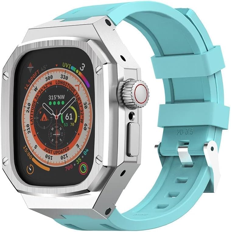 Kit de conversion luxe pour Apple Watch 49mm SAAWEE en métal et caoutchouc