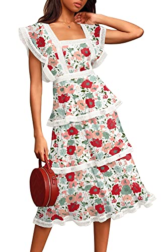 Image of ETCYY Women's Summer Ruffle Maxi Dress Tiered Layed Chiffon Short Sleeve Beach Boho Floral Party Wedding Guest Long Dresses