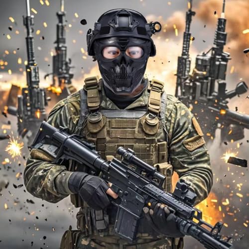 Image of Motorcycle Mask Full Face,Masks Skull Skeleton with Goggles Impact Resistant Tactical Mask for Halloween Paintball Game Movie Props Party (Skull-greyLens)