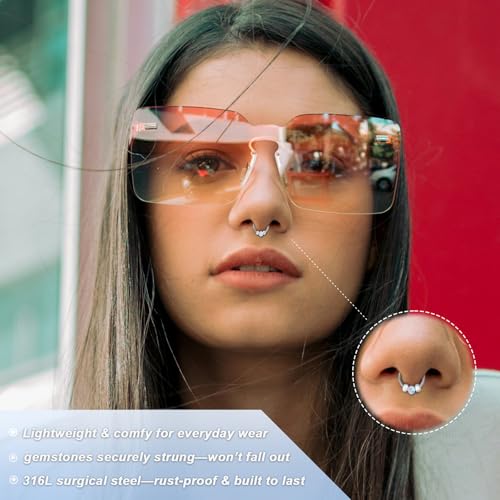 2PCS 18g 20g Opal Nose Rings for Women Nose Hoops 8mm/10mm Hypoallergenic 316L Surgical Steel Nose Rings Piercing Jewelry Can Be Used as a Nose Ring, Septum Ring, and Cartilage Earring 5