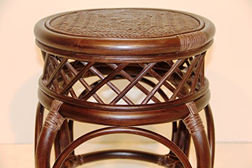 Handmade Round Stool Ginger Natural Rattan Wicker Fully Assembled Plant Stand, Dark Brown #TOP1