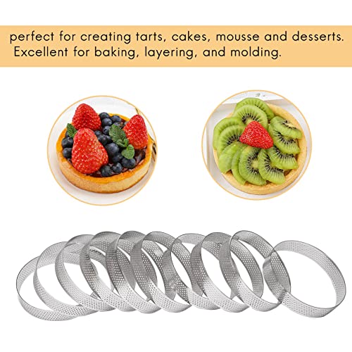 Nagoyuki 10Pcs Circular Tart Rings with Holes Stainless Steel Fruit Pie Quiches Cake Mousse Mold Kitchen Baking Mould 10cm - Image 4