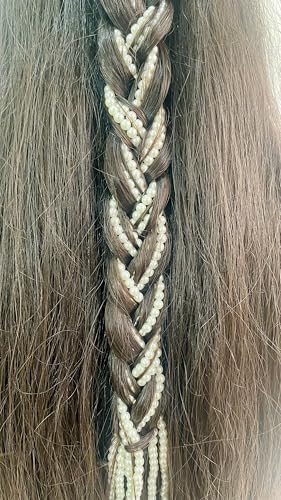 Image of Zippy Flora Mukta Pearl Parandi | Handmade Boho Traditional Paranda Hair Accessory with Pearl Embellishments & Ghoonghru | Women's Ethnic Hair Extension for Choti, Braids & Patiala Shahi Hairstyles