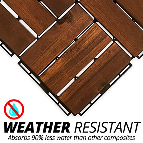 Mammoth Sustainably Sourced Solid Acacia Wood Oiled Finish Secure Interlocking Deck Tiles, Water Resistant Outdoor Patio Pavers or Composite Deck Flooring, Pack of 11 (11 SQFT) (Checker)