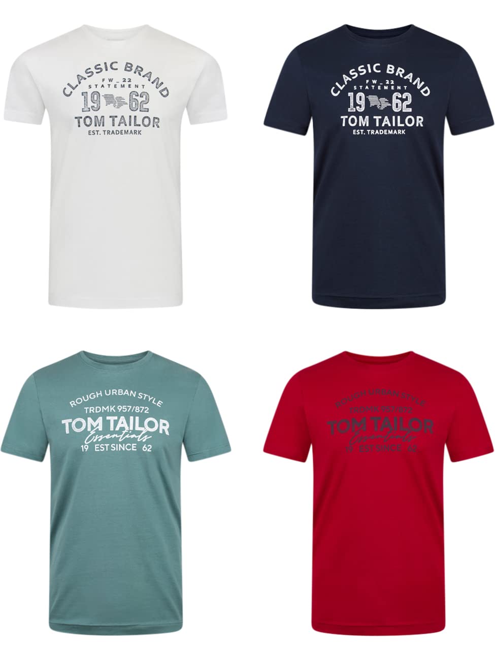 TOM TAILOR Tshirt Herren Baumwolle Regular Fit 4er Pack Set Rundhals Kurzarm Sommer Tee Shirt Logoprint 100% Baumwolle Schwarz Weiß Grün Rot Blau Grau Orange S M L XL XXL 3XL