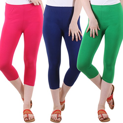 Image of DIAZ Women's Super Combed Cotton Elastane Stretch Slim Fit Printed Capri -Pack of 3