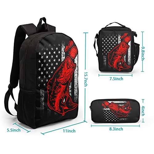 Bass Fishing Lure Teens School Backpack Set American Flag Canvas Girls Boys School Bags Travel Bookbags 3 in 12