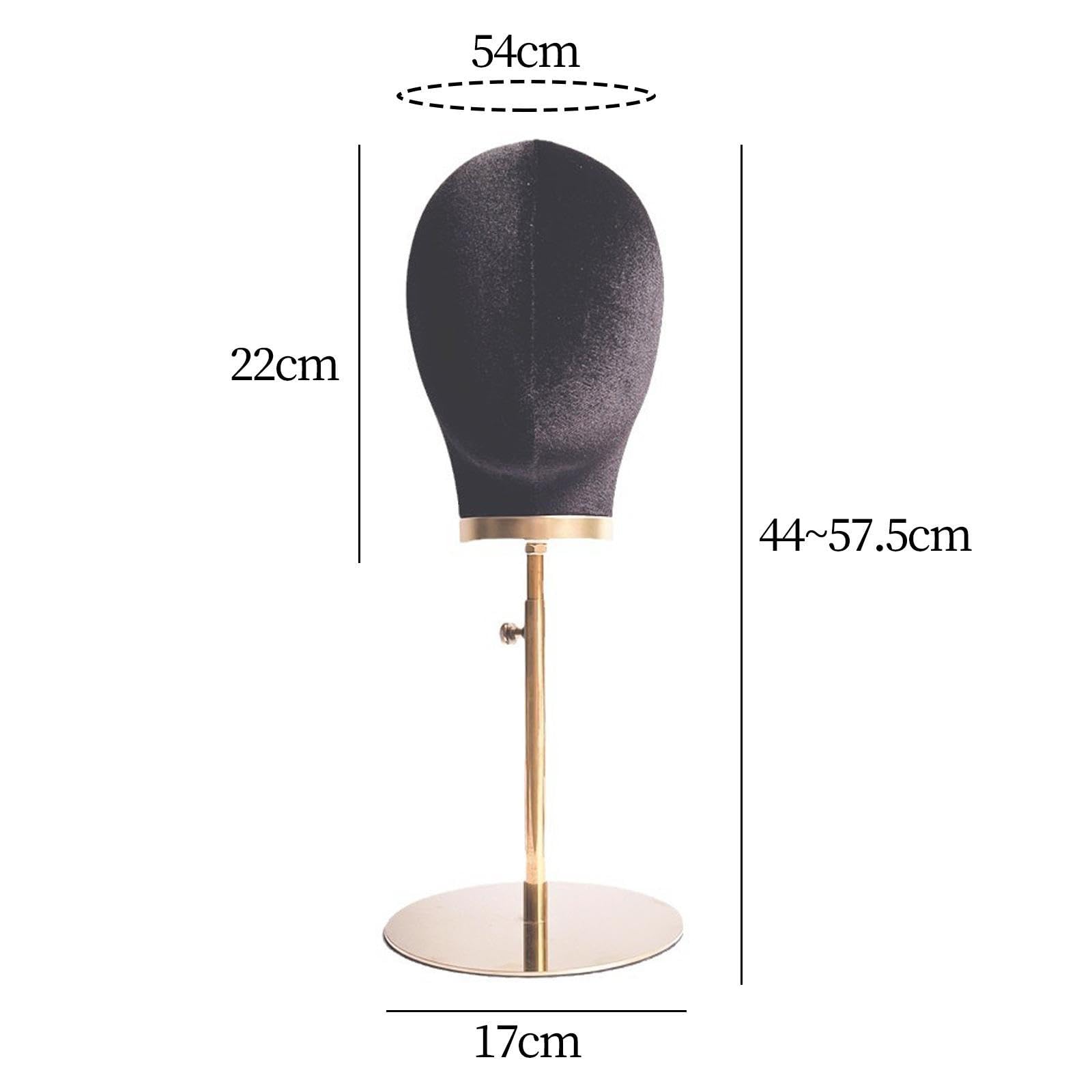 Porta Cappelli Modello Testa di Manichino Tavolo Stabile Altezza 44-57,5 Cm Multiuso per Corsi di Parrucchiere, velluto nero