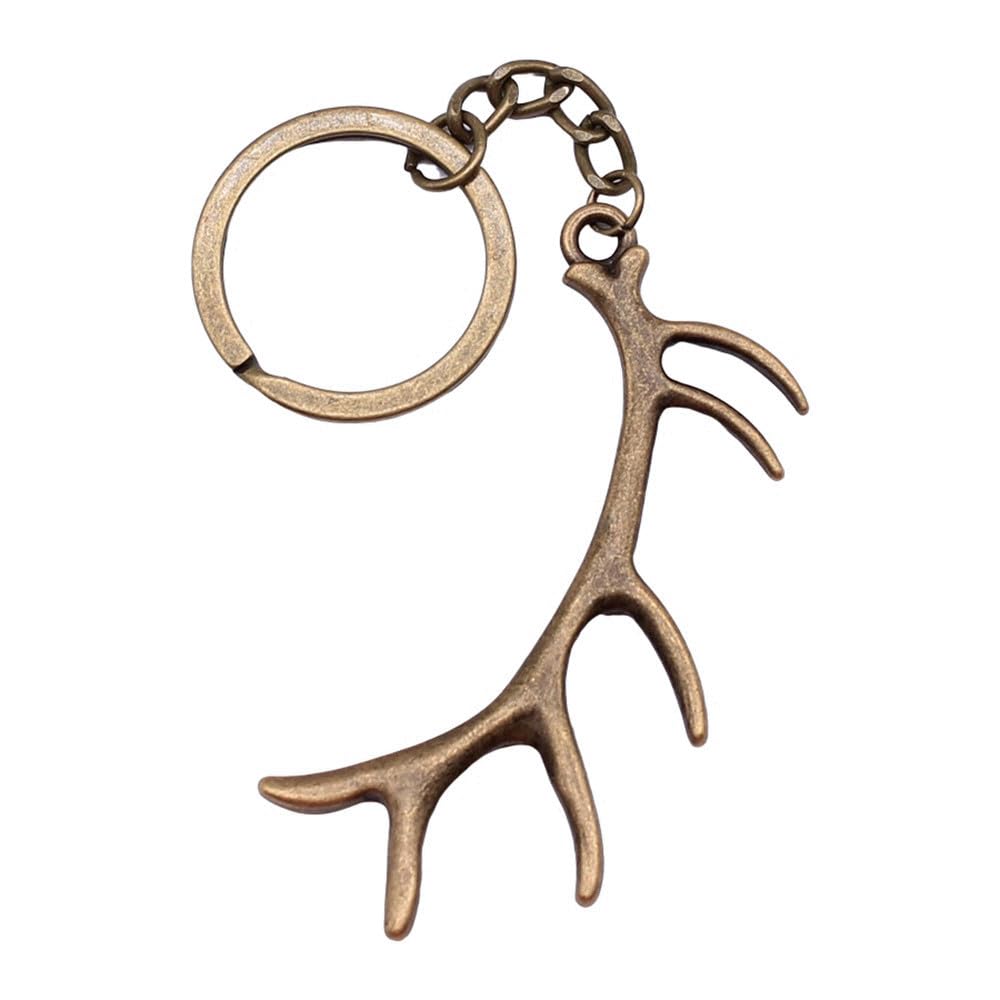 WYSIWYG 1pcs 67x34mm Antlers Charms Keyrings Antique Bronze Color Zinc Alloy Ring Size 28Mm