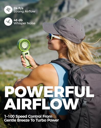 Image of Diveblues Portable Turbo Fan, 100 Speed Handheld Fan with Strong Airflow, Foldable 4 in 1 Personal Fan for Neck, Desk & Travel, USB-C Rechargeable, Lightweight for Summer, Concerts & Outdoor Use