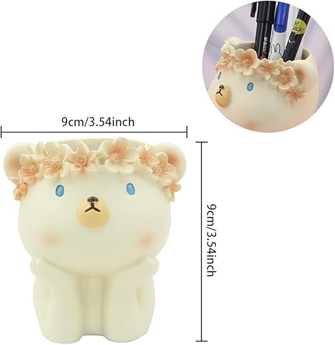 Miniatura 9 de Contenedor de resina de dibujos animados, lindo animal con guirnalda de flores, maceta pequeña para suculentas, soporte para lápices, soporte para