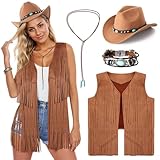 PARTTELY Western Outfits for Women Cowgirl Outfits Cowgirl Vest Boho Cowboy Hat Fringe Vest for...