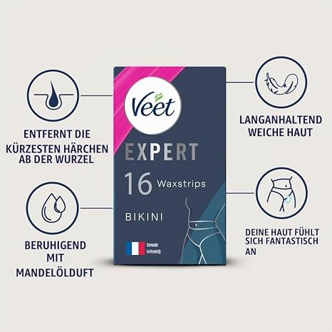 Veet Expert - 16 Cold Wax Strips - For Sensitive Skin - Perfect Workmanship - Long Lasting Hair Removal