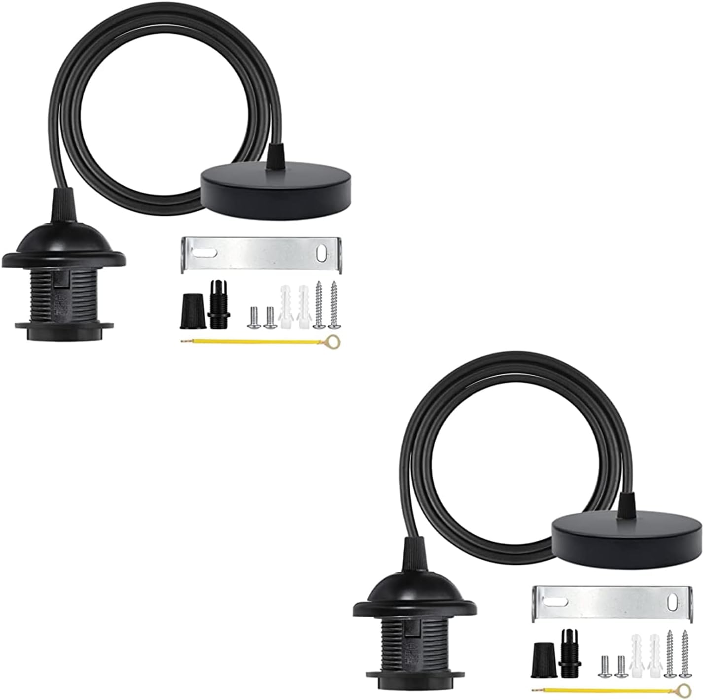 DC VOLTAGE Pendant Light Fitting E27 Ceiling Rose Vintage Lamp Holder Suspension Flex Ceiling Light Fitting kit for Restaurant (Black 2Pack)
