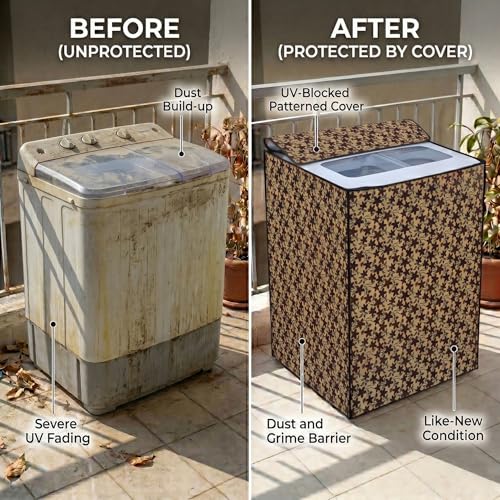 Image of DREAM CARE Waterproof & Dustproof Washing Machine Cover Top Load & Semi Automatic Suitable for 6 kg, 6.2 kg, 6.5 kg (80 x 86 x 51 cms)