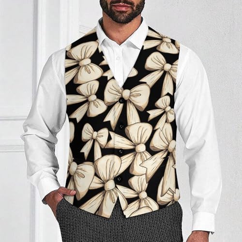 Bow Line Drawing Trendy Vest Suit for Men V Neck Formal Dress Waistcoat Vests Business Slim Fit4