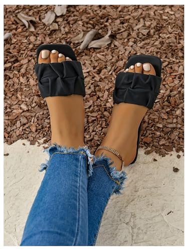 Image of GORGLITTER Women's Summer Cute Flat Sandals Dress Slide Sandals Square Toe Wedding Shoes Vacation Trendy Sandals 2026