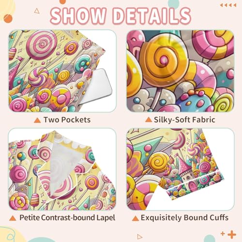 senya Sweet Candy Lollipop Satin Summer Pajama Sets Silk Short Sleeve Button Down Sleepwear3