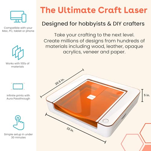 Glowforge Aura Gravador e cortador a laser, cortador a laser DIY (6000 mW, dispositivo laser classe