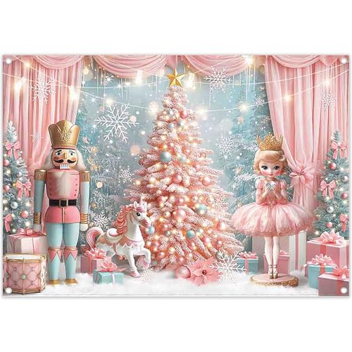 Luminora - Fondo de árbol de Navidad Rosa de 2,1 x 1,5 m, diseño de Princesa, Unicornio, Hada, país de Las Maravillas, Fiesta, Invierno, niña, Festival, decoración, Pancarta de Fotos, Accesorios