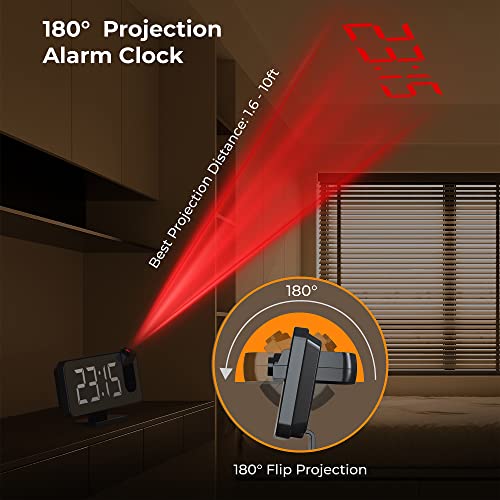 Projection Alarm Clock, Digital Clock With 180°Rotatable Projector, Usb Charging Port, Dimmable, Snooze, Power-Off Memory, 12/24H, 7.3” Large Mirror Led Display, Digital Alarm Clock For Bedroom1 #TOP2